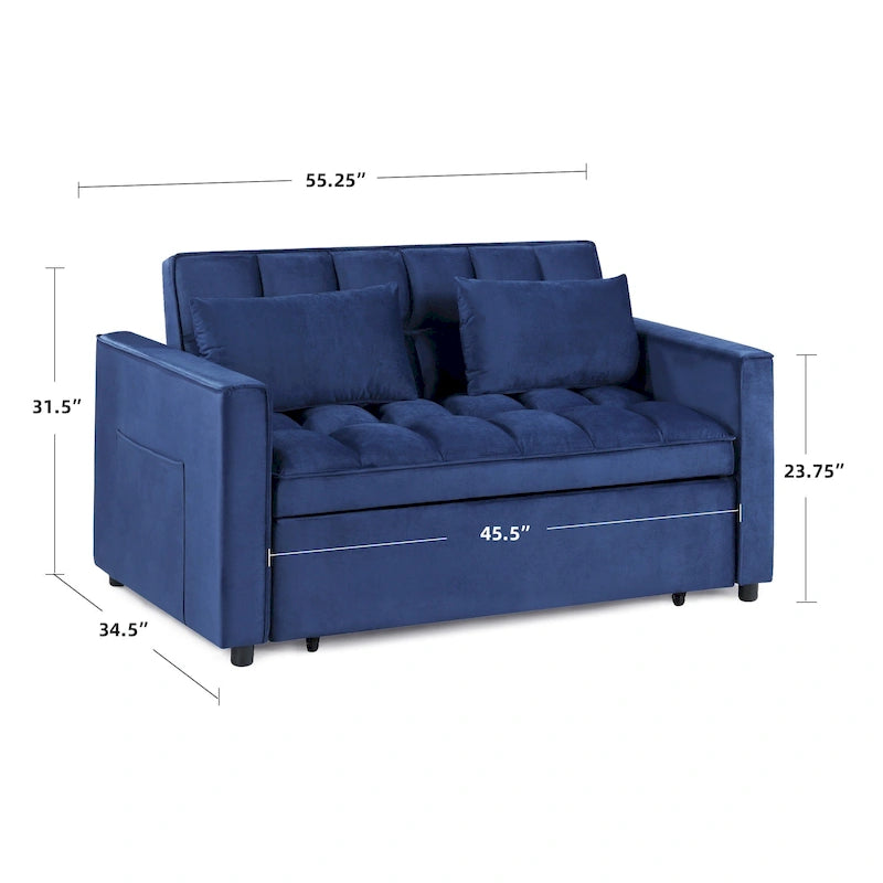 Classic 55 Width Pull Out Tufted Convertible Loveseat Sleeper Sofa Bed - 55W x 68L x 20H