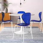 LeisureMod Bristol 5-Piece Dining Set Round Dining Table, 4 Plastic Dining Chairs White Legs