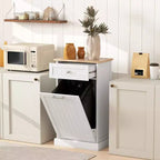 HOMCOM Kitchen Tilt Out Trash Bin Cabinet Free Standing Recycling Cabinet Trash Can Holder With Drawer