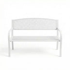 2 Person Metal Outdoor Bench for Garden, Steel Benches Furniture with Geometric Backrest for Patio, Garden & Porch