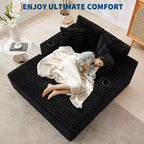 Corduroy 3-Seat Lounge Sofa with Cup Holders & Charging Ports