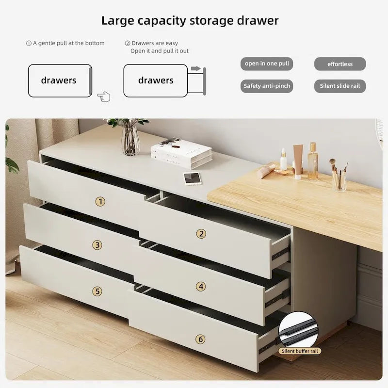 55.2-inch white corner desk with 6 drawer storage