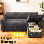 2-in-1 Pull Out Sleeper Sofa with Storage Chaise, Chenille Sectional Couch with USB Ports for Living Room