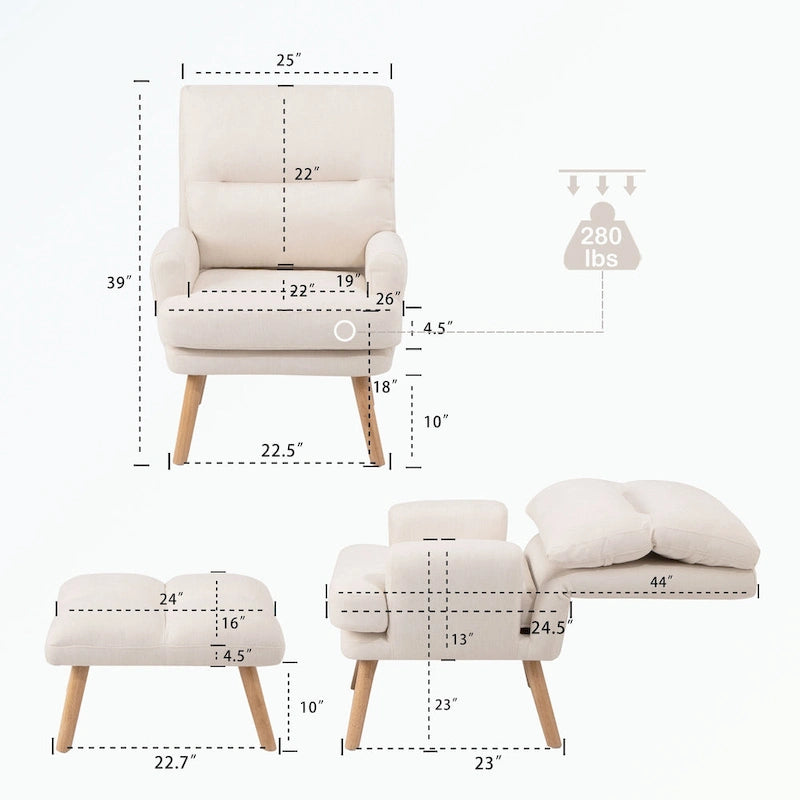 Accent Chair with Ottoman Set, with Adjustable Backrest