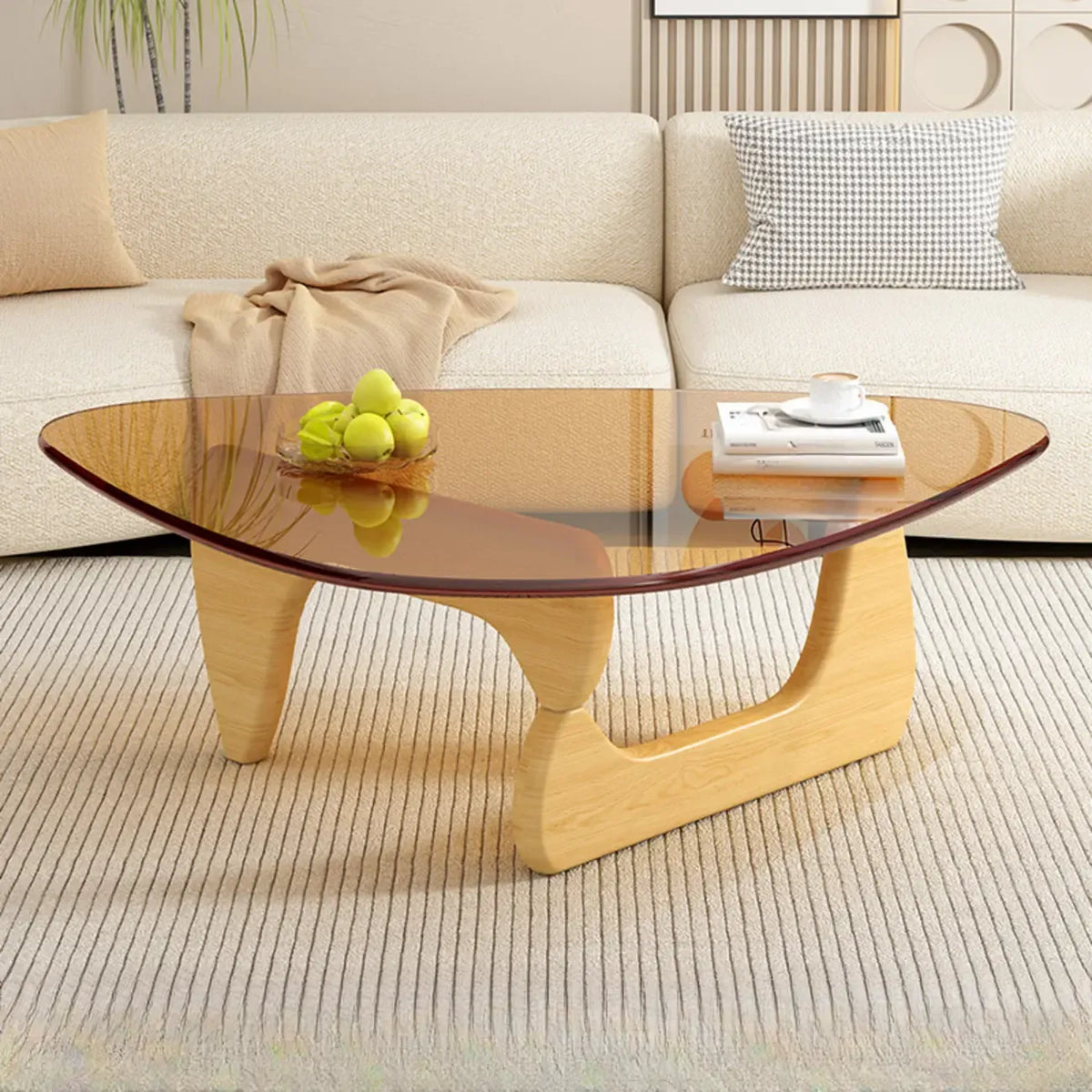 Triangular Wood Glass Top Coffee Table
