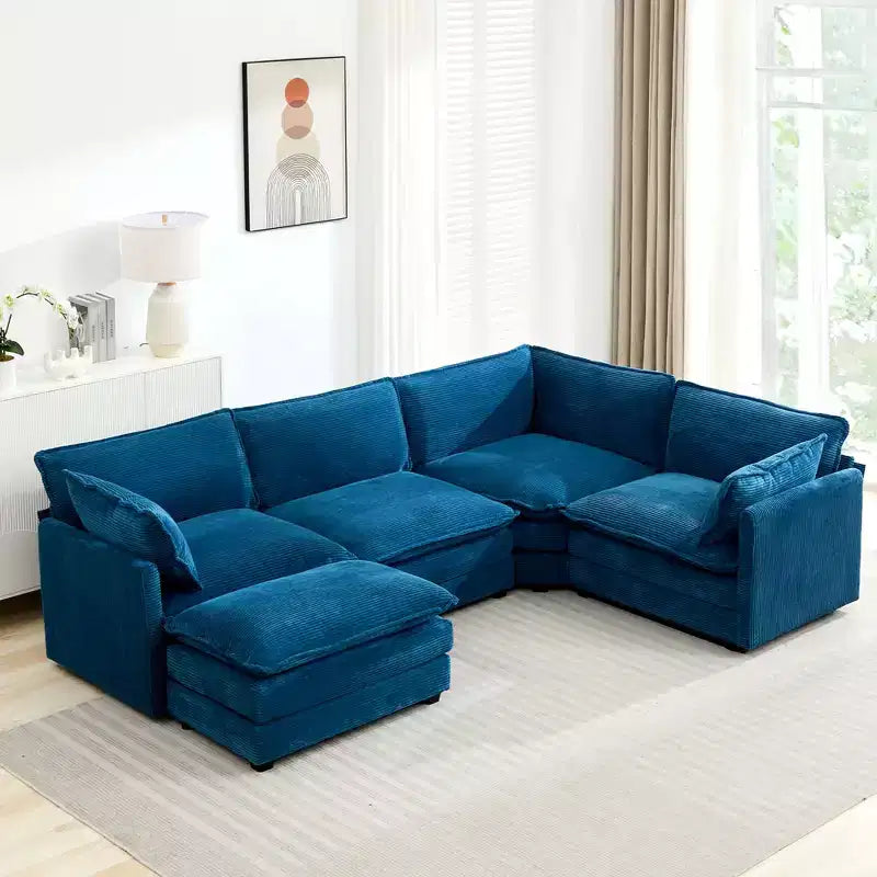 Modern 113.4D*79.13W Oversized Corduroy Modular 5-Seat Sectional Sofa Set with Ottoman U Shaped Sofa Couch with Corner Sofa,HYLEORY