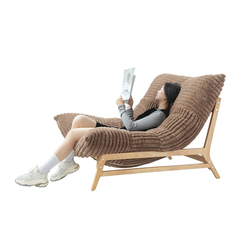 Bean Bag Accent Chair Large Plush Bean Bag Lounger with Solid Wood Frame Comfy Lounge Chair with Down Filling