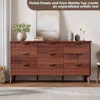 Fluted 9-Drawer Dresser, 60.6 Wide Wood Chest of Drawers with Deep Storage, for Bedroom, Living Room, or Hallway Use