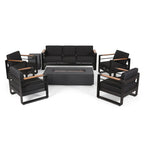 Giovanna Outdoor Aluminum 7 Seater Chat Set with Fire Pit by Christopher Knight Home