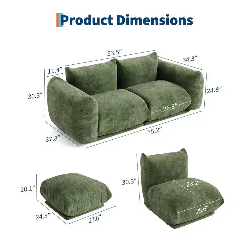 Chenille Fabric Modular Love Seat Sofa, 2-Seater Cloud Couch with High Resilience Sponge, Small Space Boneless Sofa for Apartment, Office