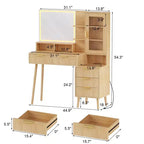 Makeup Vanity Desk with Power Outlet, Big Modern Fluted Vanity Desk with 23.6 Hd Lighted Mirror, 5 Drawers and Storage ShelfDressing Table