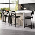 Bar Stools Set of 4, PU Upholstered Bar Chairs, Kitchen Island Chairs with X-Shaped Backrest and Metal Footrest, Black Counter Height Chairs