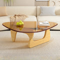 Triangular Wood Glass Top Coffee Table