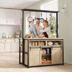 Kitchen Island , Bakers Rack with Sliding Barn Door 42 Large Kitchen Island Table with 3-Tier Microwave Stand Oven Shelves Coffee Bar Table Set