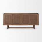 Grier Light Brown Solid Wood with Cane 4 Door Sideboard - 72.0L x 18.0W x 31.0H