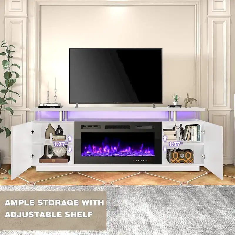 36 Electric Fireplace TV Stand, Entertainment Center & TV Console for TVs up to 80, Modern Fireplace Heater for Living Room