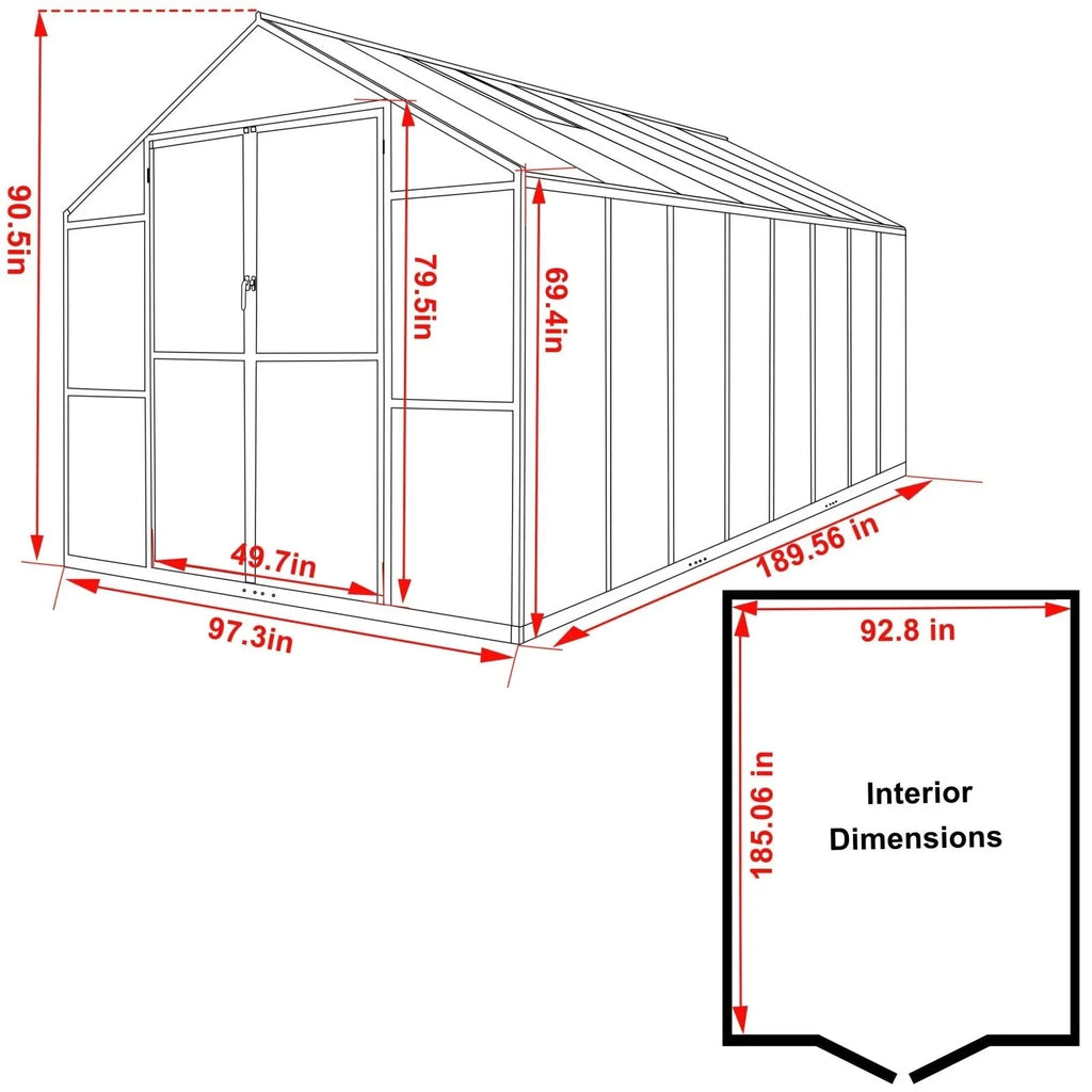 VEIKOUS Aluminum Walk-In Garden Greenhouse Kit with Adjustable Roof Vent and Lockable Door Grey