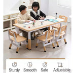 Kids Table and 6 Chairs Set, Height Adjustable Toddler Table and 6 Chair Set for Ages 2-10 for for Crafts and Study, Graffiti Desktop, Non-Slip Legs