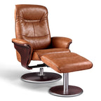 Artiva USA Milano Modern Brown Leather Swivel Recliner and Ottoman