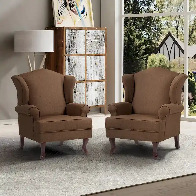 2 Set Traditional Wingback Accent Chairs Upholstered Armchair