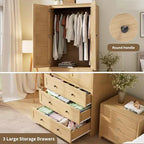 COZONY Armoire Wardrobe with 3 Drawers & 2 Doors, Modern Wooden Closet Cabinet for Bedroom, Heavy Duty White Standing Armoire