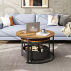 GALAXHERO Set of 2 Nesting Round Coffee Tables - 31.5 Center Tables with Storage & Metal Frame for Living Room/Apartment