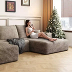 107 Inch Plush Corduroy Fabric Black Cloud Sectional Couch with L-Shape Chaise Modern Modular Sofa with Deep Seat for Living Room Apartment