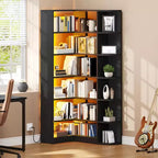 6 Tier Bookshelf with LED Light 70.8inch Modern Bookcase, L-Shaped Bookcase Corner shelf Storage Organizer Display Shelf