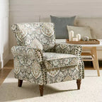 Araceli Traditional Wooden Upholstered Floral Armchair with Wingback and Nailhead Trim| ART OF LIVING DESIGNS