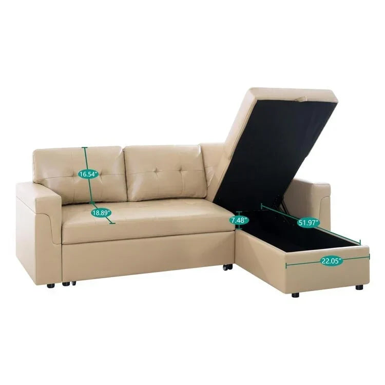 Convertible Reversible Sectional Sofa with Pull-Out Sleeper Bed, Hidden Storage Chaise, and Durable Legs