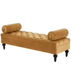 Modern End of Bed Bench for Bedroom, Velvet Upholstered Window Bench with 2 Detachable Pillows for Living Room or Entryway-Panipeachy