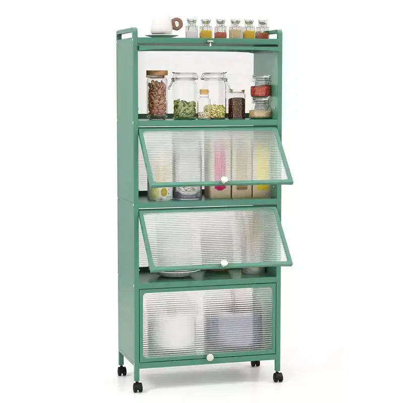 Costway 5-Tier Kitchen Bakers Rack Storage Cabinet Mobile Microwave Stand Flip-up Doors White/Black/Grey/Green