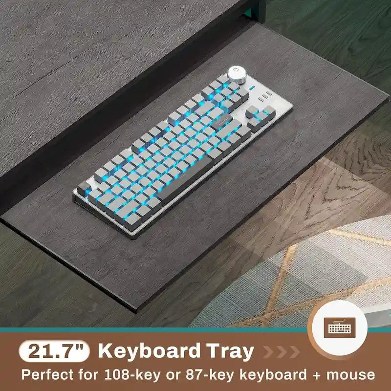 L Shaped Computer Desk Gaming Desk Keyboard Tray Power Outlets & LED