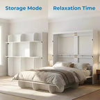 2-in-1 Invisible Murphy Bed with Shelf Storage, Queen Size, Natural Wood (Mattress Not Included)