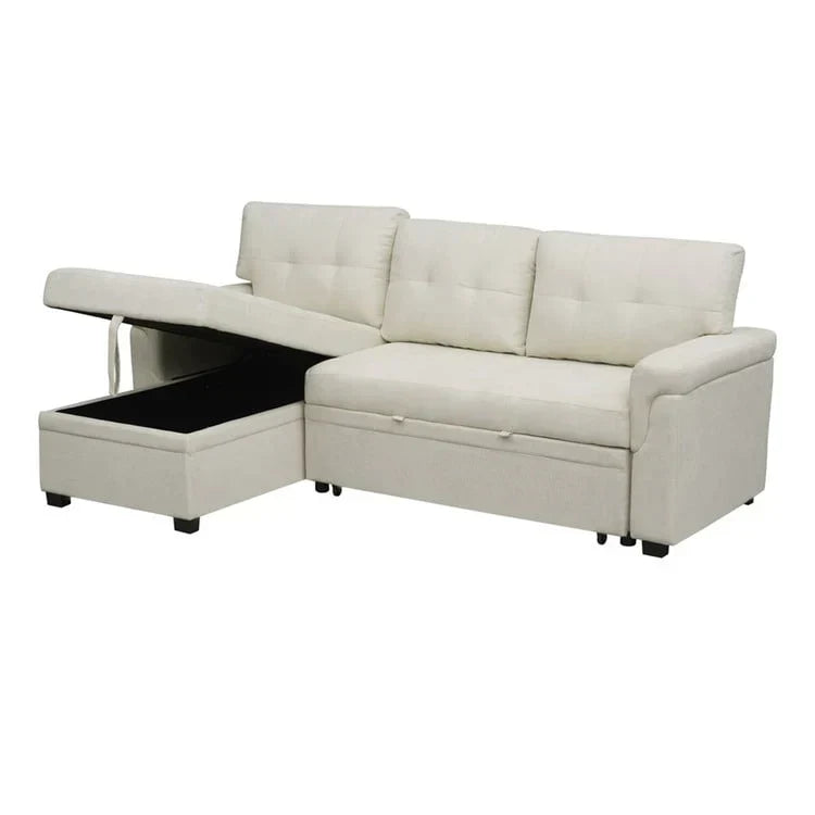 Convertible Reversible Sectional Sofa with Pull-Out Sleeper Bed, Hidden Storage Chaise, and Durable Legs