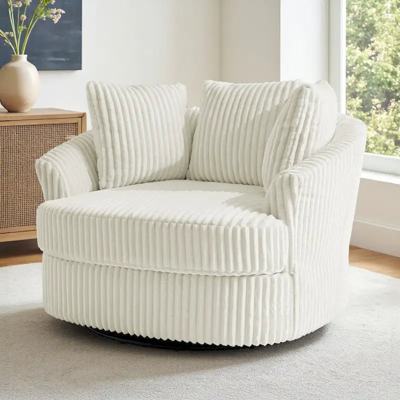 DREAMSIDEA Recessed Arm Slipcovered Swivel Barrel Chair