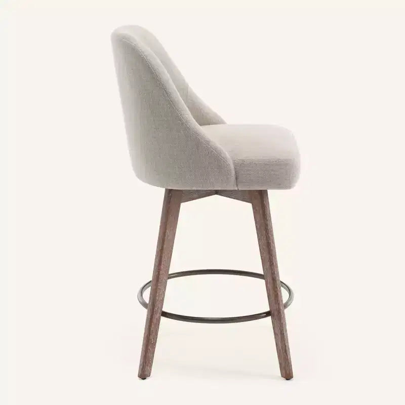 Bekrvio 26 Counter Height Swivel Bar Stools Set of 4 Backs and Wood Legs,Linen Fabric/PU Leather Upholstered Barstools for Kitchen Island