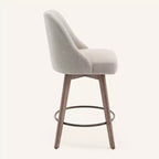 Bekrvio 26 Counter Height Swivel Bar Stools Set of 4 Backs and Wood Legs,Linen Fabric/PU Leather Upholstered Barstools for Kitchen Island