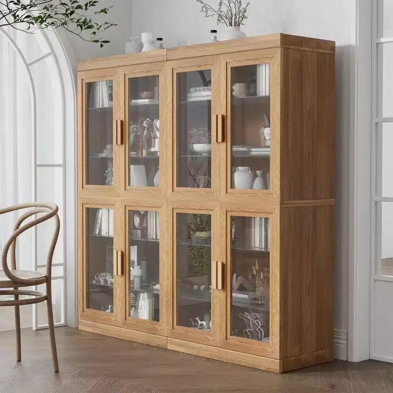 62 High Black Glass Door Wood Grain Decorative Storage Cabinet Display Cabinet, with Sufficient Space for 12 Shelves