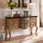 French Coffee Wood Storage Console Table with Drawers