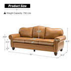 Balvino 81 Wide Transitional Genuine Leather Rolled Arm Sofa with Nailhead Trim and Removable Cushions
