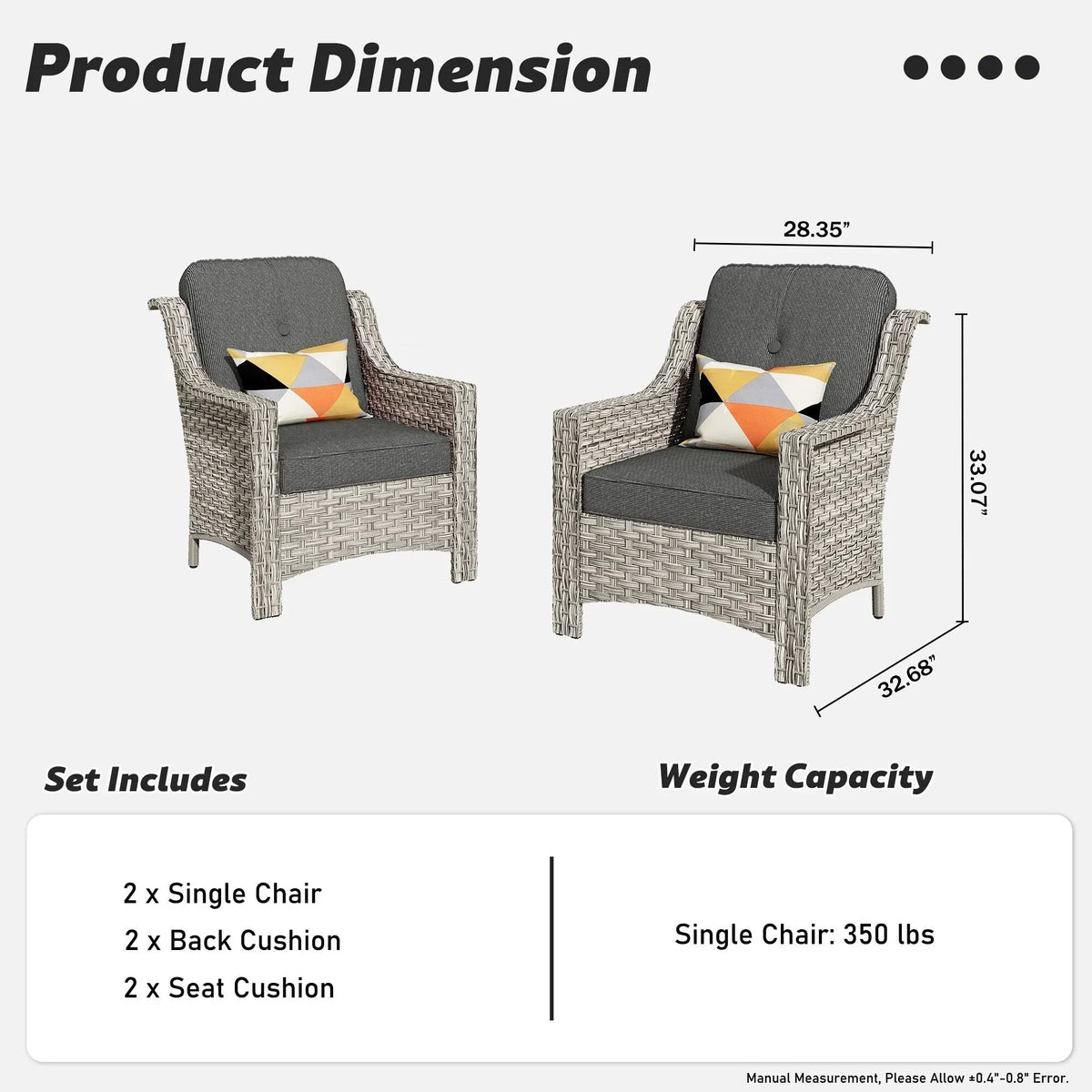 HOOOWOOO 2-piece High Back Wicker Rattan Outdoor Patio Chair Set