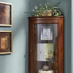 Classic Brown Rubberwood Corner Cabinet with Glass Door