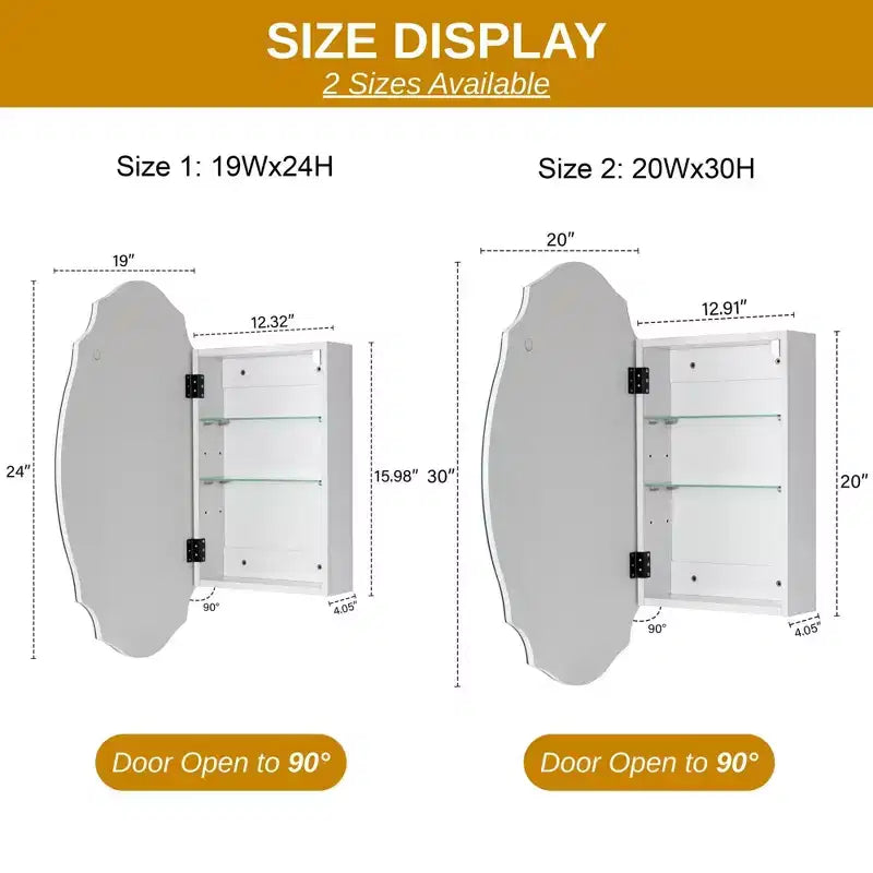 20 in. W x 30 in. H Irregular Arched Frameless Beveled Surface Mounted Medicine Cabinet with Mirror