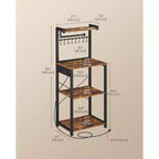 VASAGLE Kitchen Bakers Rack with Power Outlet, Coffee Bar 4-Tier with 8 S Hooks, Microwave Stand, Adjustable Shelf
