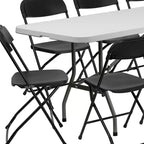 Emma and Oliver 8 Bi-Fold White Plastic Event/Training Folding Table Set w/ 10 Folding Chairs