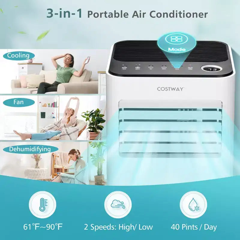 Costway 8000 BTU Portable Air Conditioner 3-in-1 Air Cooler with Fan Dehum Sleep Mode