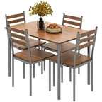 HOMCOM Modern 5-Piece Wooden Counter Dining Kitchen Table Set, 1 Table 4 Chairs Metal Legs, Suitable For Outdoors