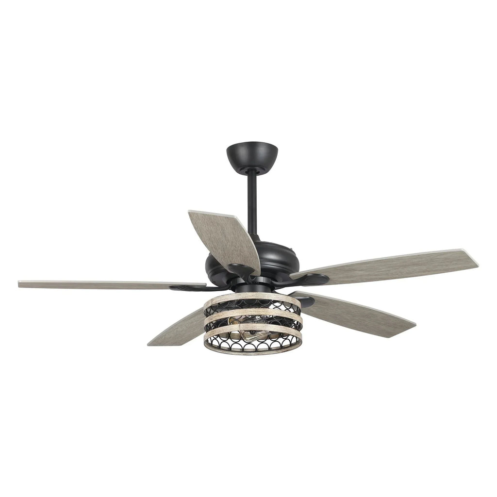52 Farmhouse Driftwood 5-Blade Black Caged Ceiling Fan with Remote