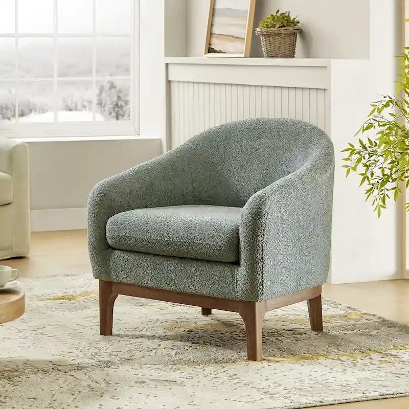 Augus Modern Boucle Accent Barrel Chair with Solid Wood Legs by HULALA HOME